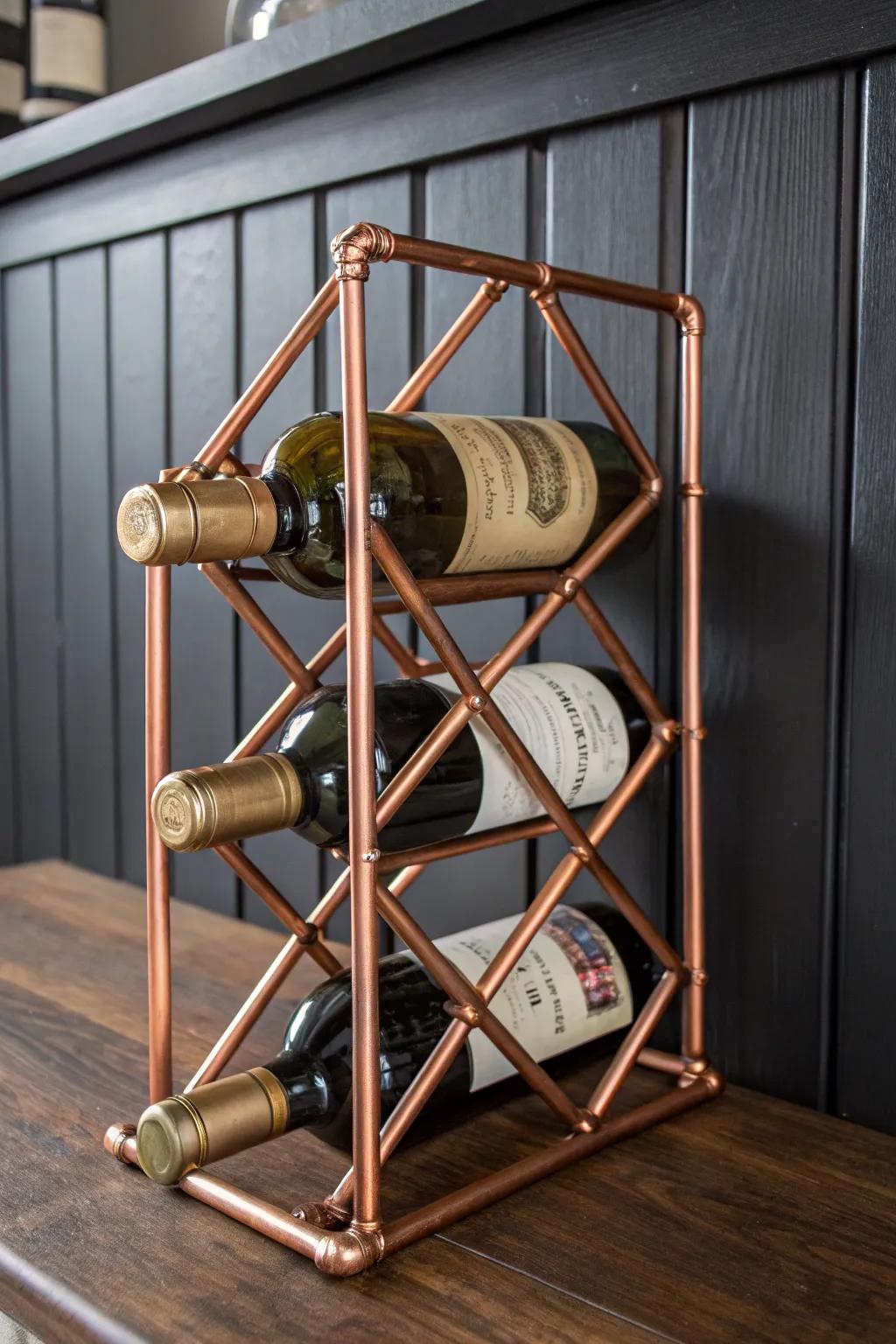 Enhance your wine experience with this handcrafted copper tube vintage display—where craftsmanship meets beauty.