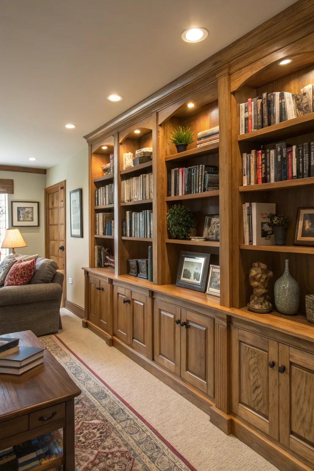 Custom integrated shelves offering stylish stowage solutions.