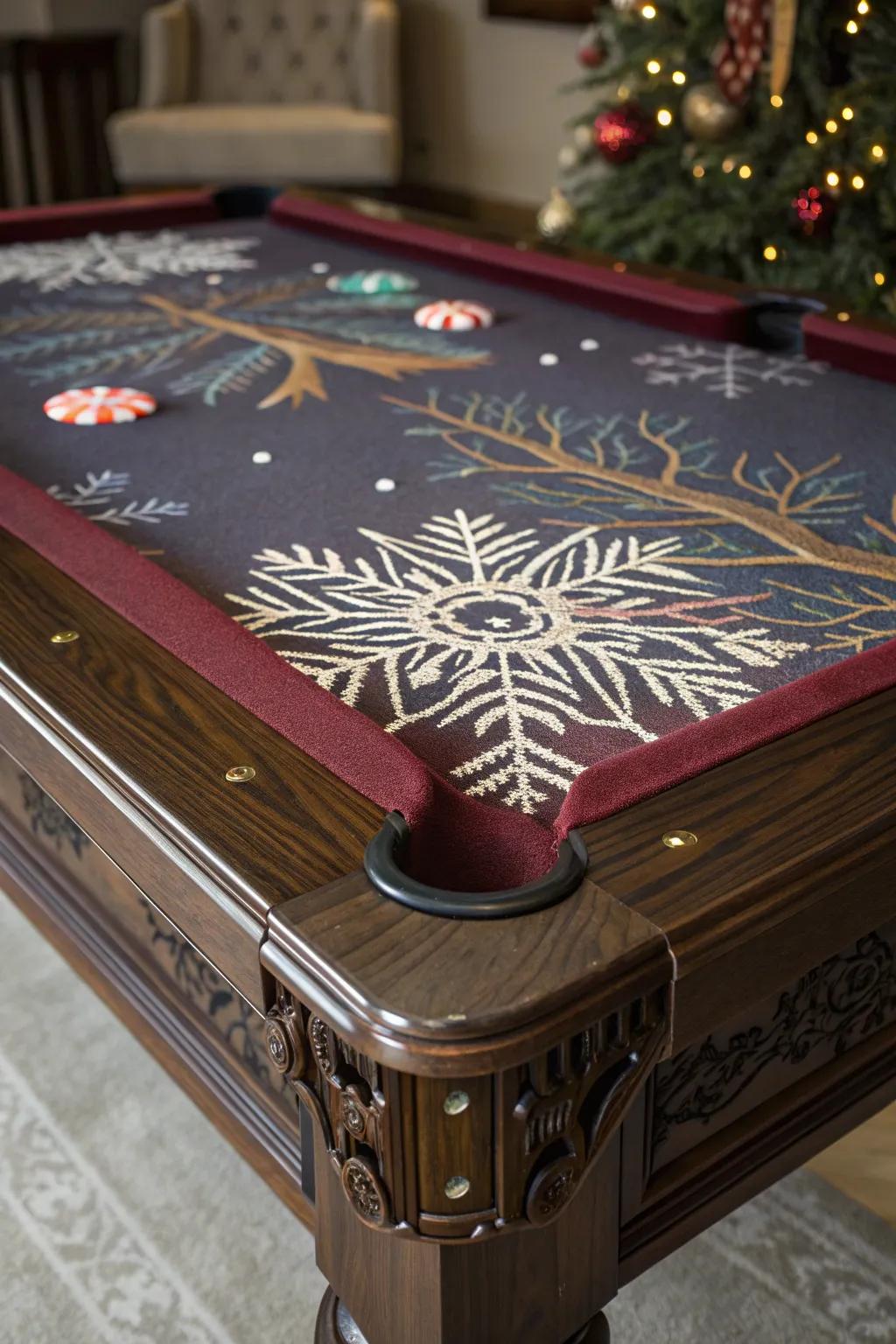 Elevate your game room with a touch of seasonal elegance. 🎱❄️ #CustomCraftsmanship #WinterWonderland