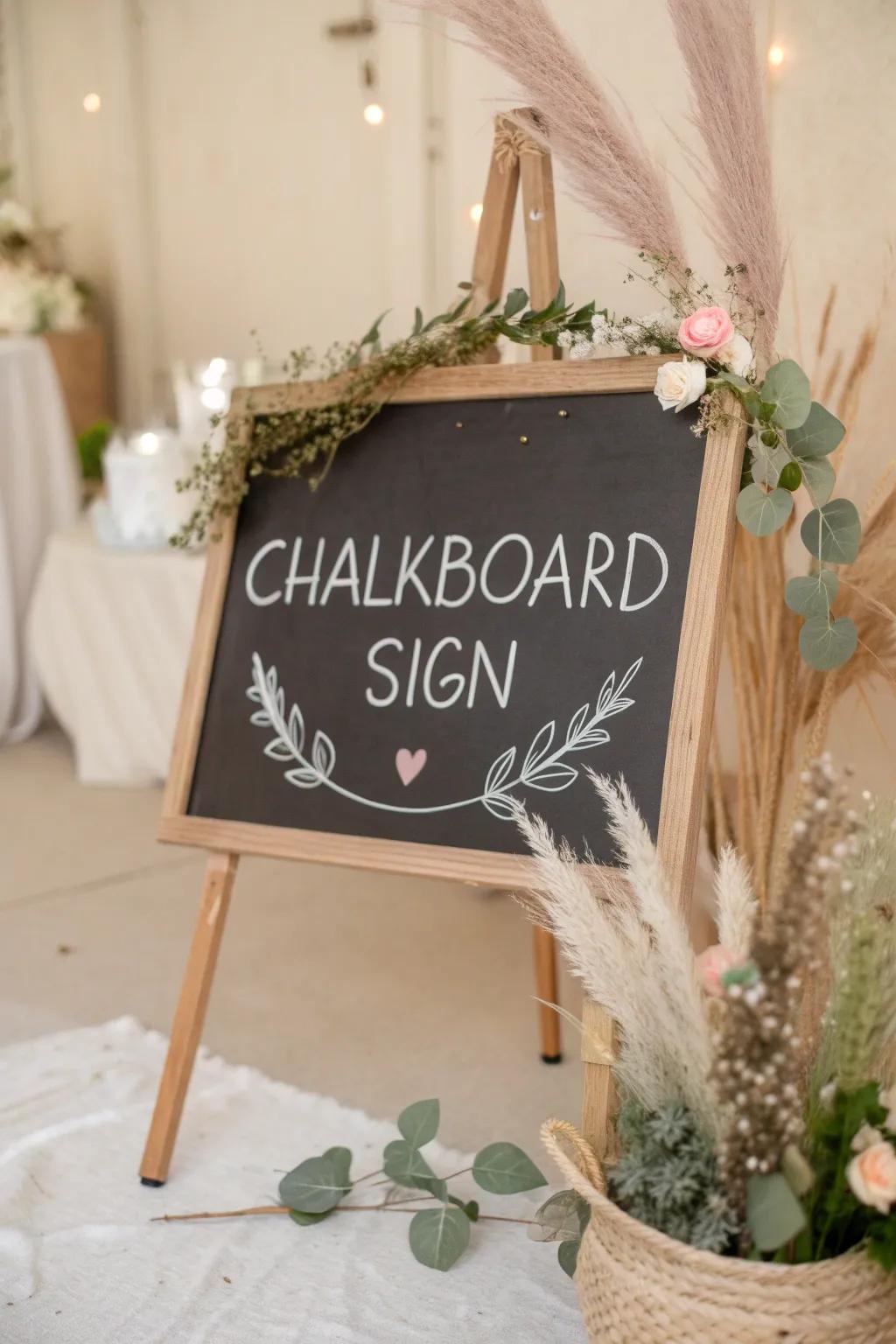 Receive your guests with a hint of elegance and simplicity using enchanting chalkboard signs.