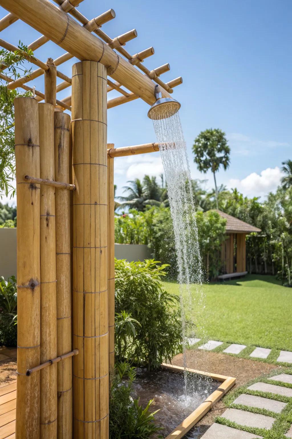 Transform your botanical space into a serene spa retreat through a uniquely crafted bamboo ablution facility.
