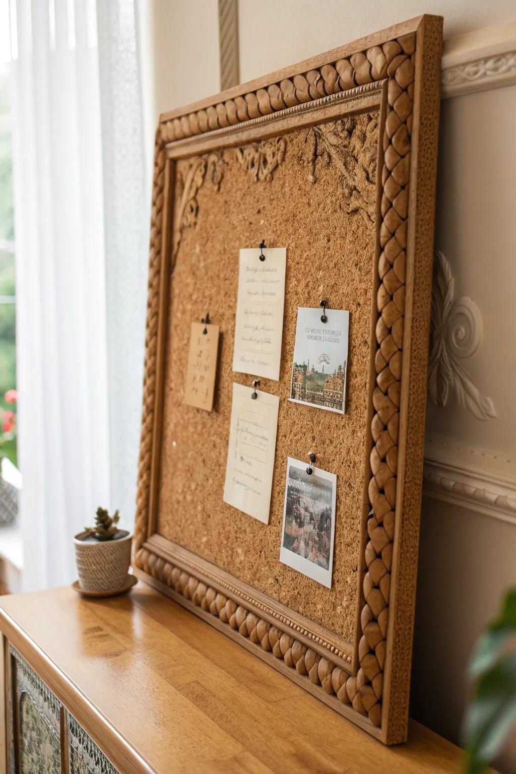 Elevate your environment via a cork-enveloped cornice board harmonizing natural aesthetics with practical design.