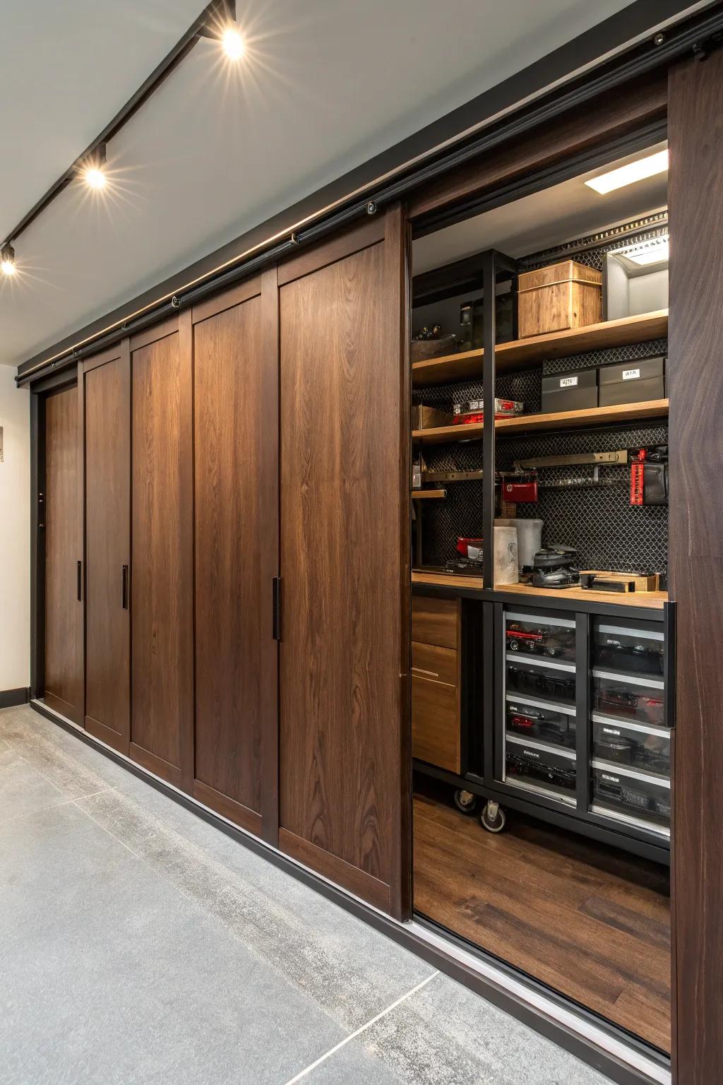 Revamp your garage through meticulously designed sliding panels that merge utility with flair.
