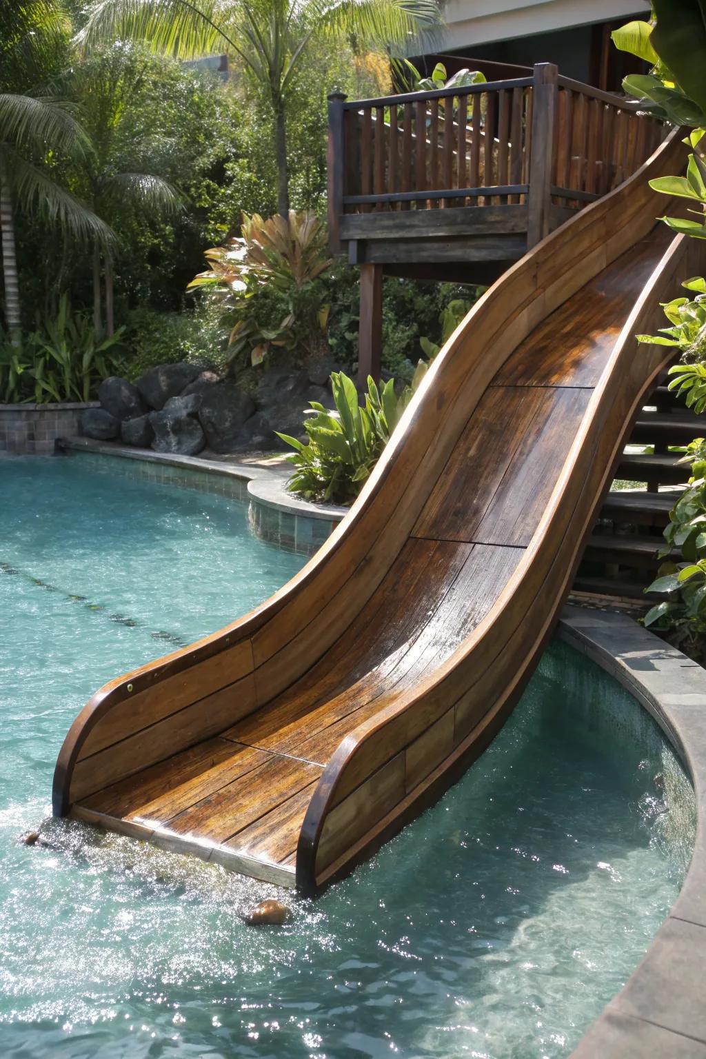Inject a hint of refinement and amusement into your pool via a bespoke sweeping slide.