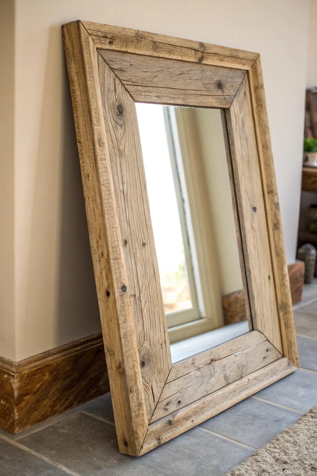 Recreate your area with this eco-friendly pallet material mirror frame - where sustainability converges with Scandinavian minimalism, punctuated by a Boho twist.