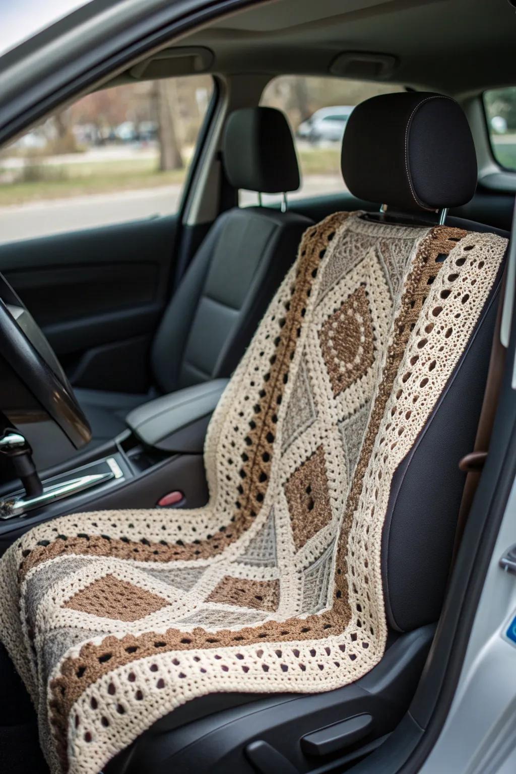 Elevate your car's interior with handcrafted crochet seat coverings, merging craftsmanship with style.