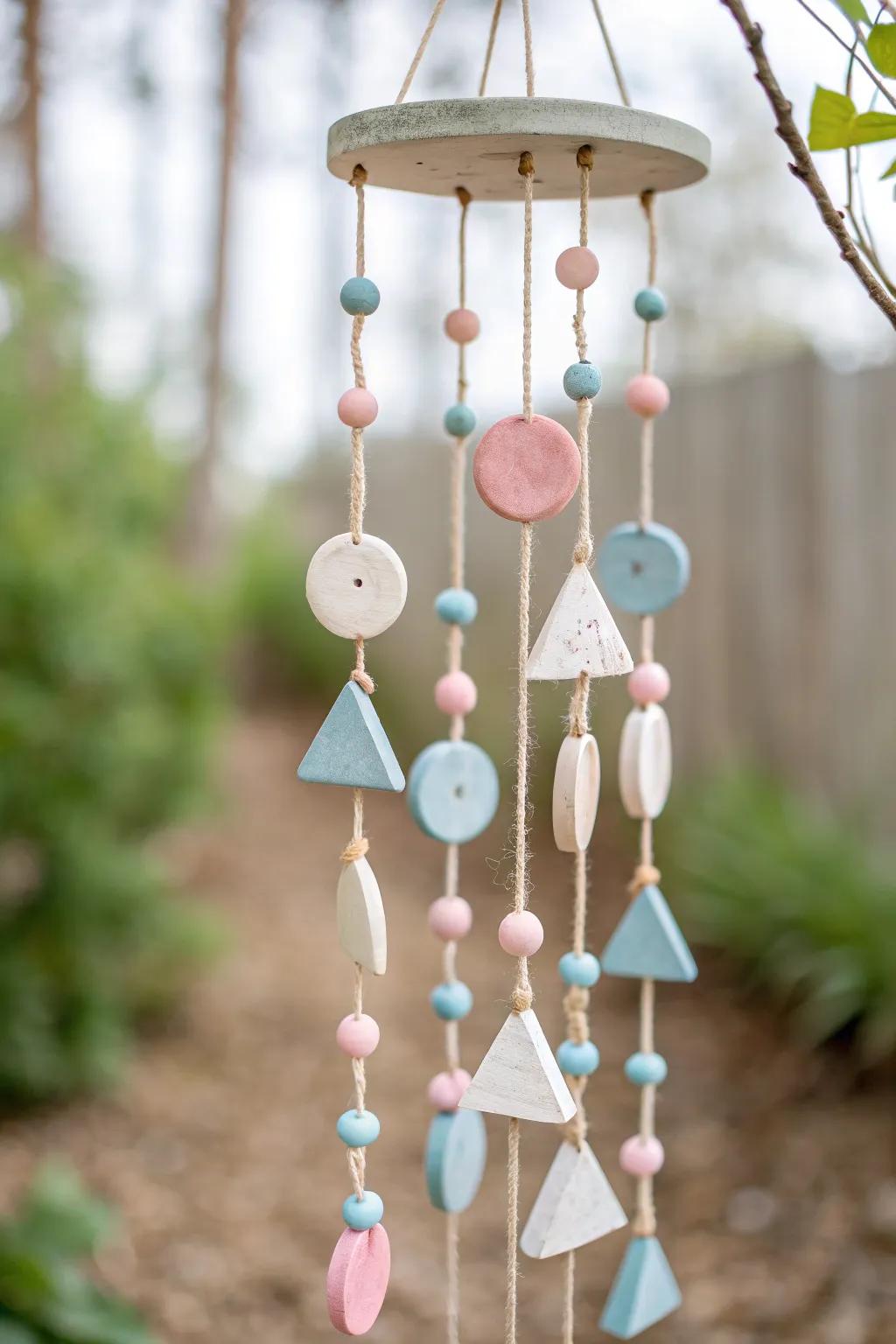 Craft your own melody with these charming clay wind chimes, where simplicity merges with artistic grace.