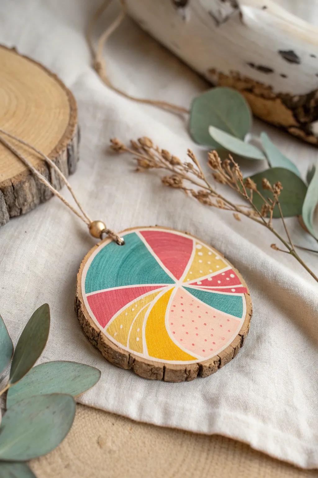 Add a splash of modern art to your holiday decor with these vibrant DIY painted wood ornaments.