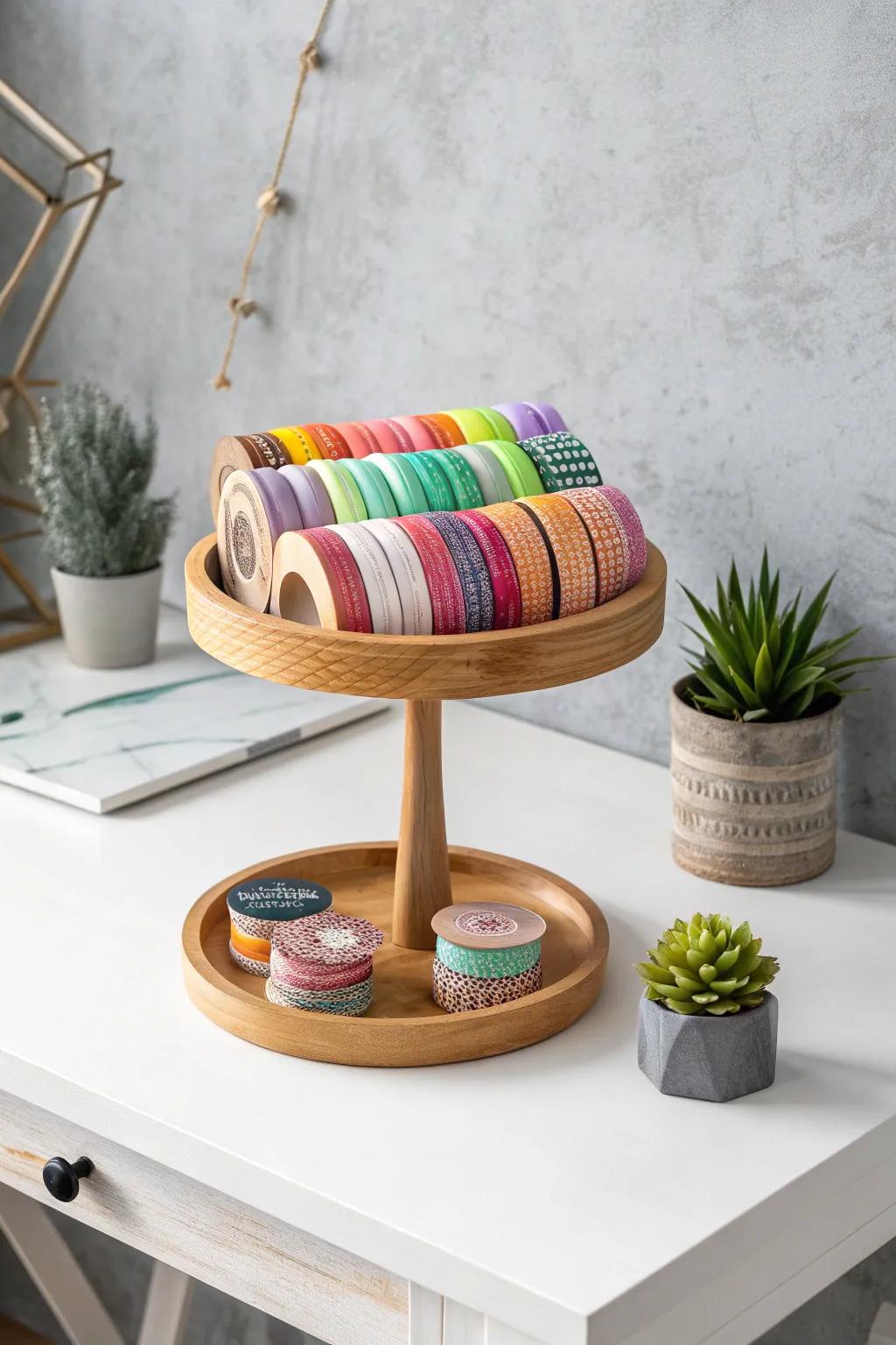 With this chic revolving tray shelf adhesive material organizer, you can spin your way to creativity!