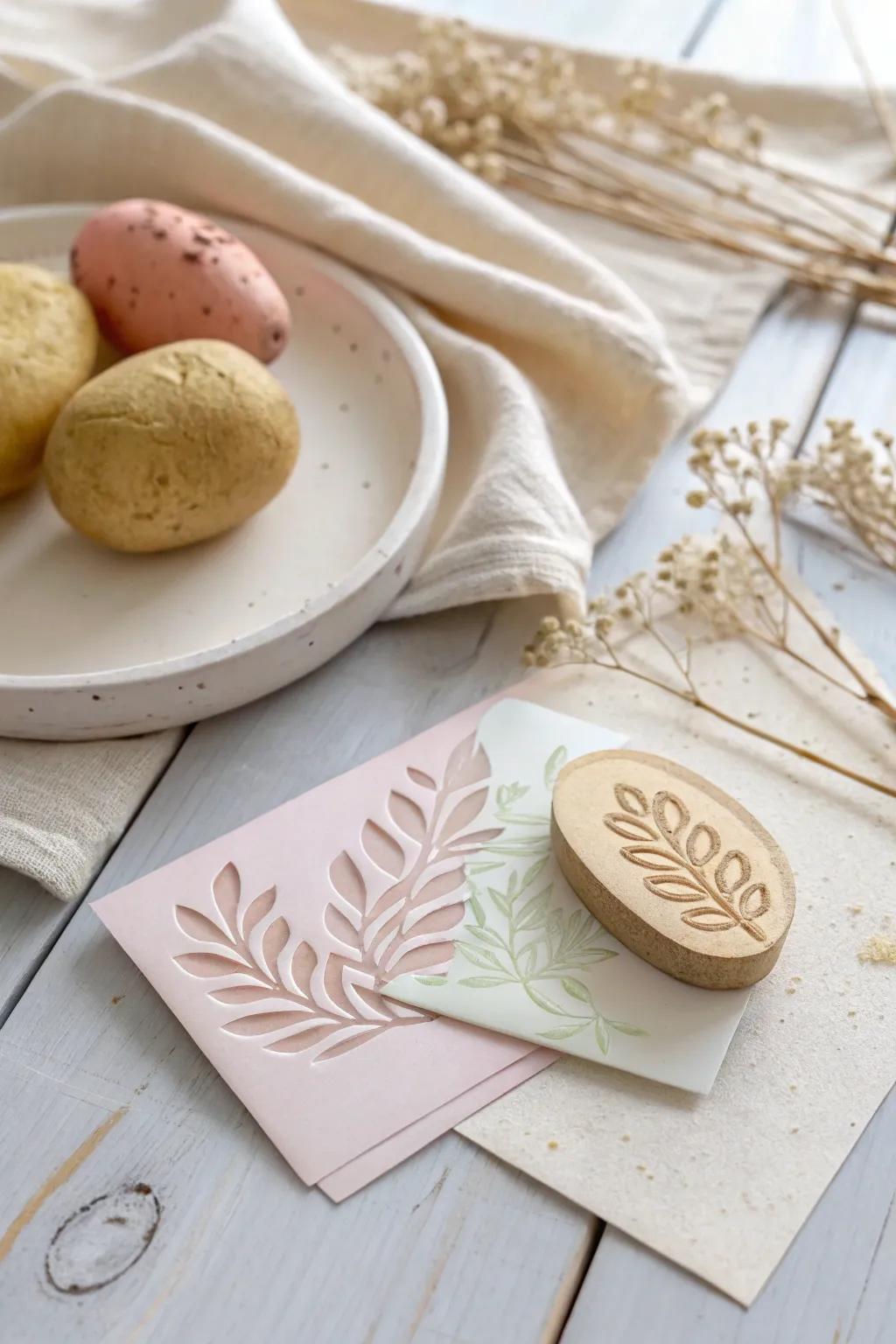 Craft charming Easter notecards through uncomplicated tuber imprints, embracing minimalism and inherent beauty.