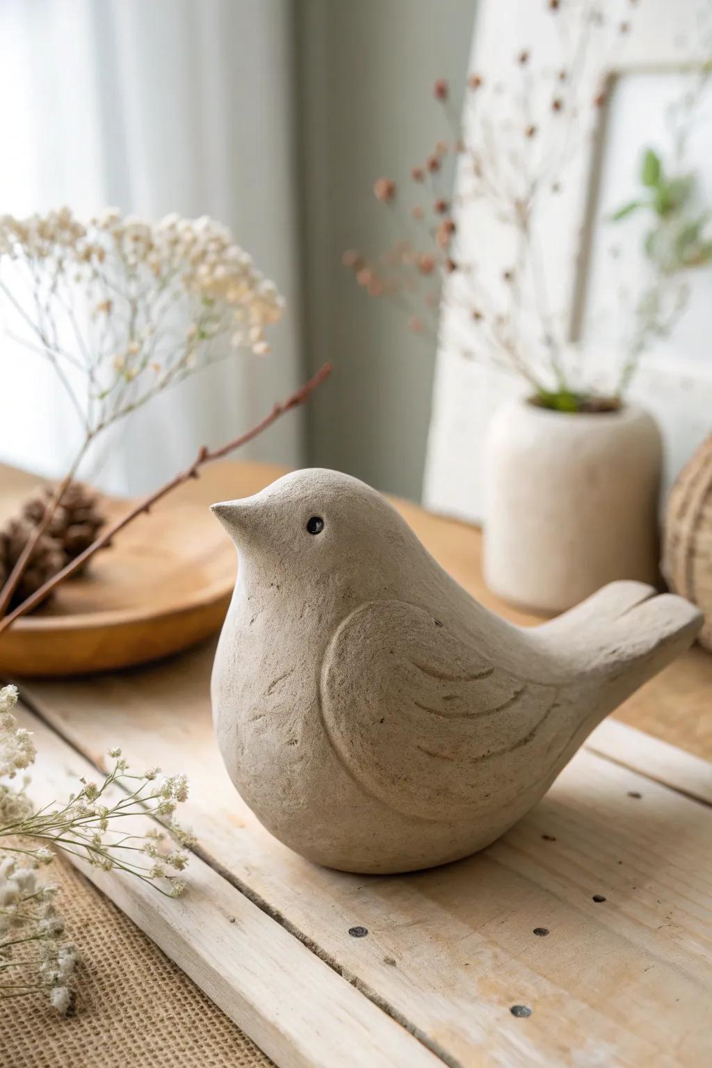 Bring a touch of nature indoors with this charming clay fowl figure, where simplicity meets elegance in a minimalist masterpiece.