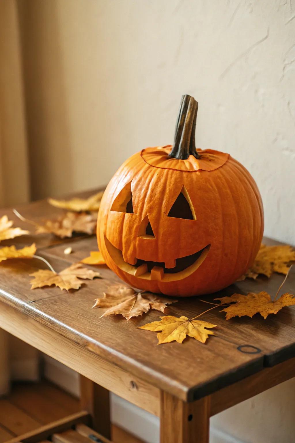 Cherish the ethos of All Hallows’ Eve alongside this timeless grimacing lantern, wherein straightforwardness converges alongside custom.