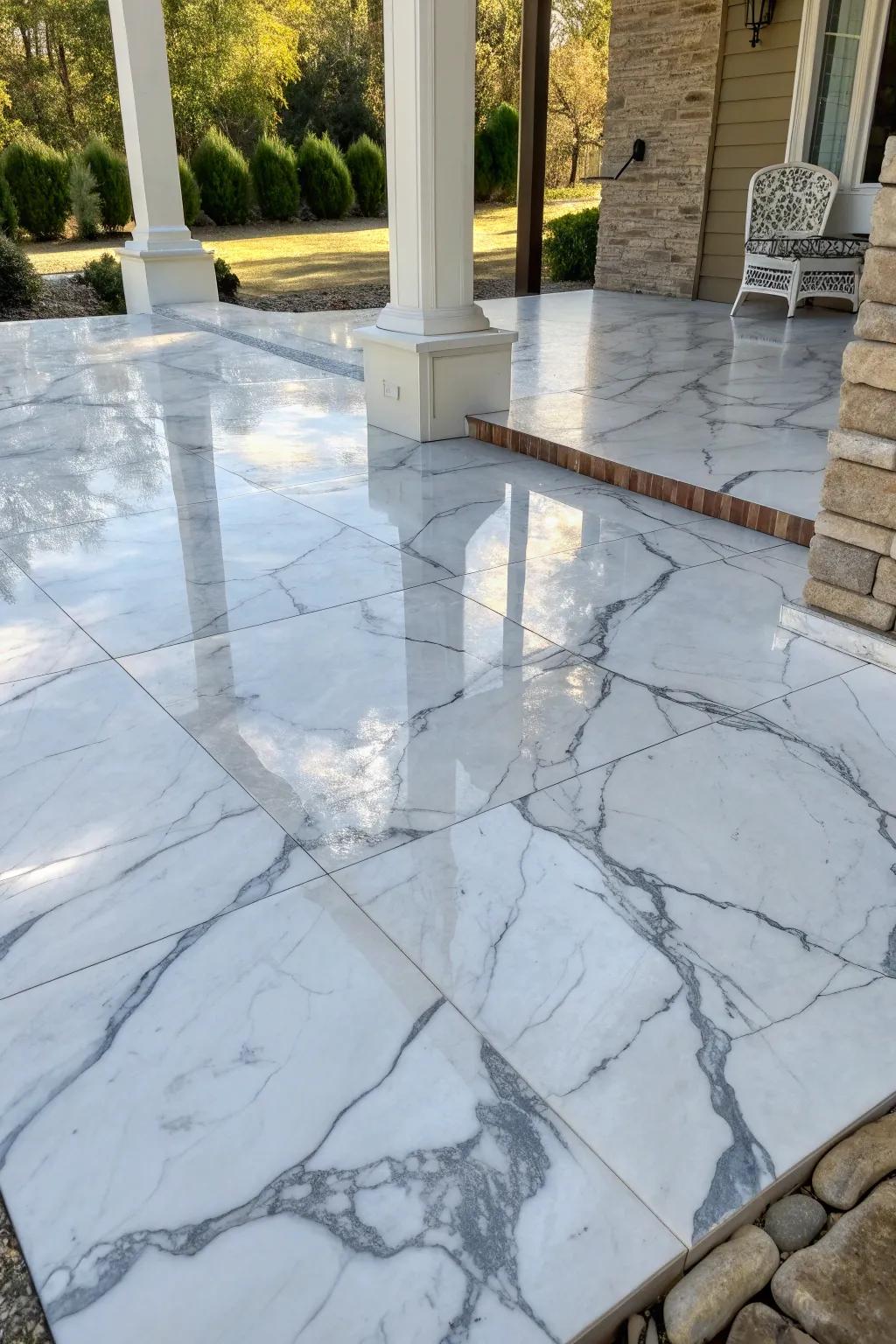 Transform your outdoor area with the lasting elegance of a marble effect epoxy patio.