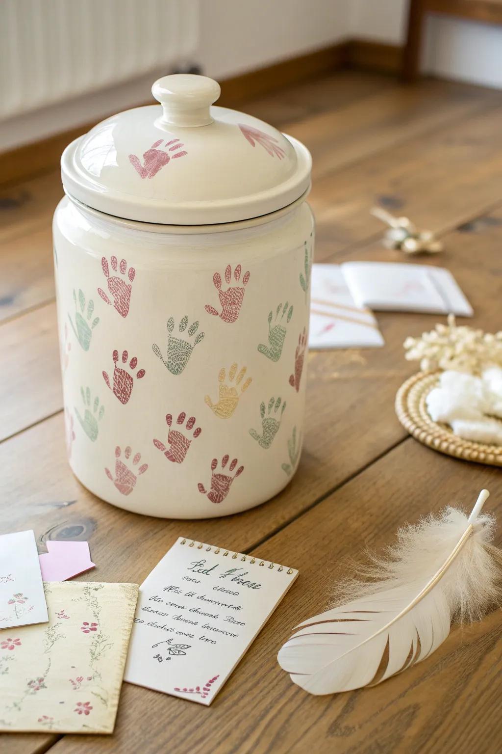 Capture precious moments with a handcrafted memory vessel for Father's Day, brimming with affection and petite handprints.