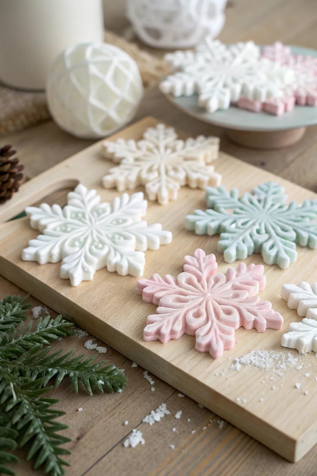 Incorporate a hint of winter marvel with tiered crafting foam snowflakes, where straightforwardness encounters Scandinavian refinement.