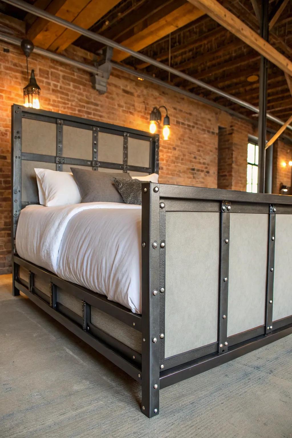 Enhance your bedroom with a handcrafted metal bed frame that blends industrial strength with minimalist elegance.