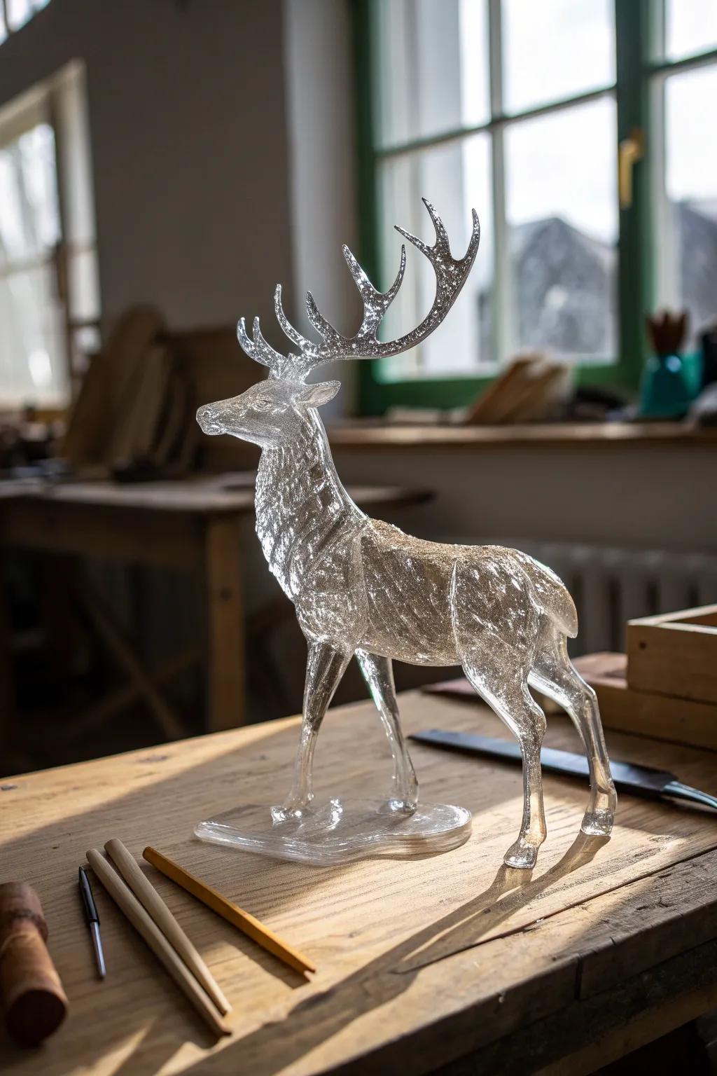 Exquisite artistry encounters nature: A stunning glass stag imparts grace and personality to any area.