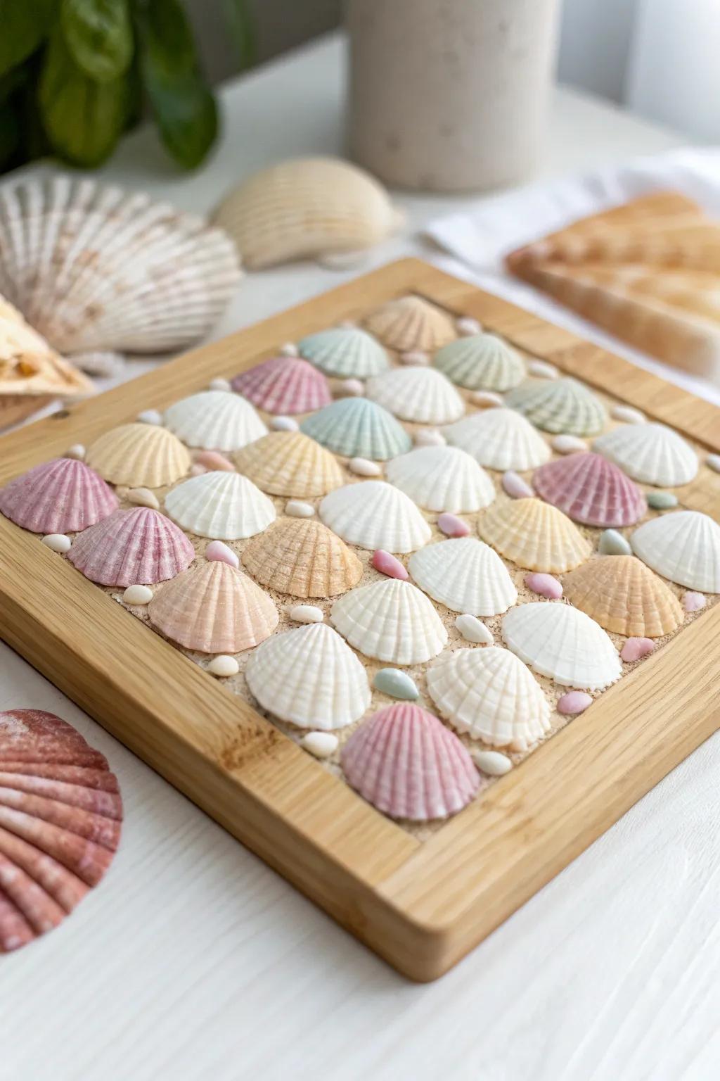 Embrace the tranquility of the sea with this elegant seashell tilework—a seamless fusion of nature and artistry.