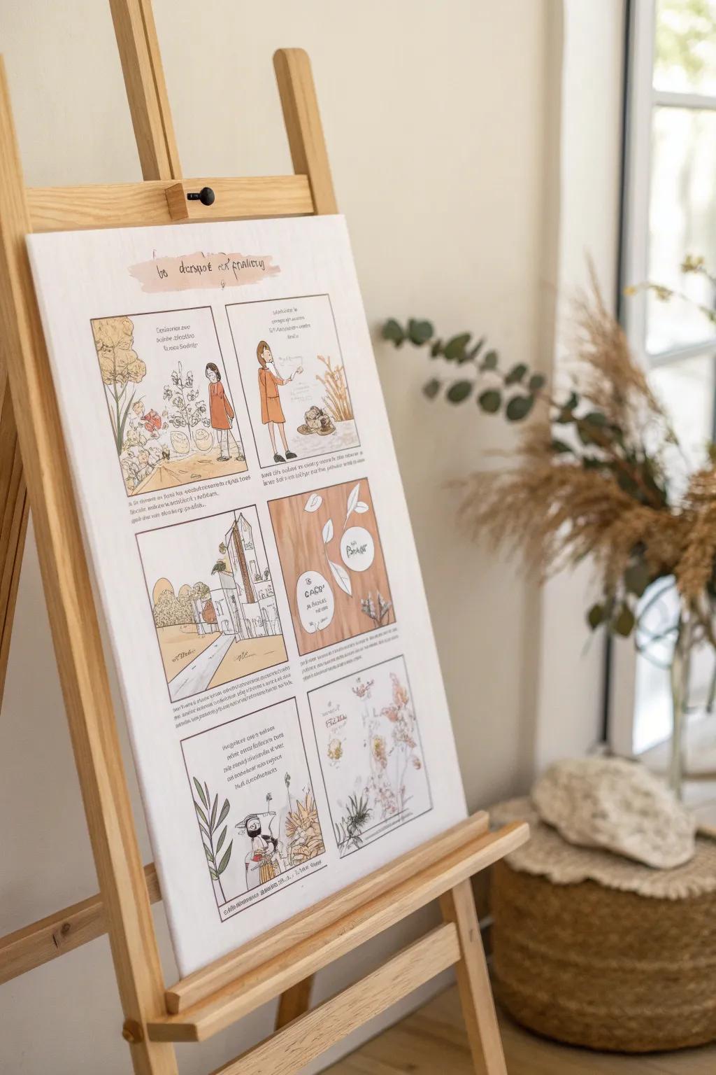 Discover the art of storytelling through heat transfer in this beautifully crafted comic strip poster, where simplicity meets natural elegance.