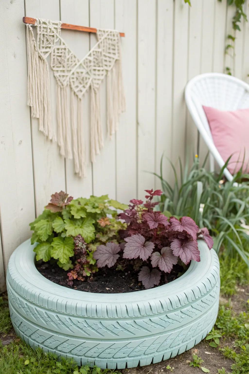 Transform your garden with a burst of ingenuity: Upcycled tire planters offer a stylish and vibrant twist.
