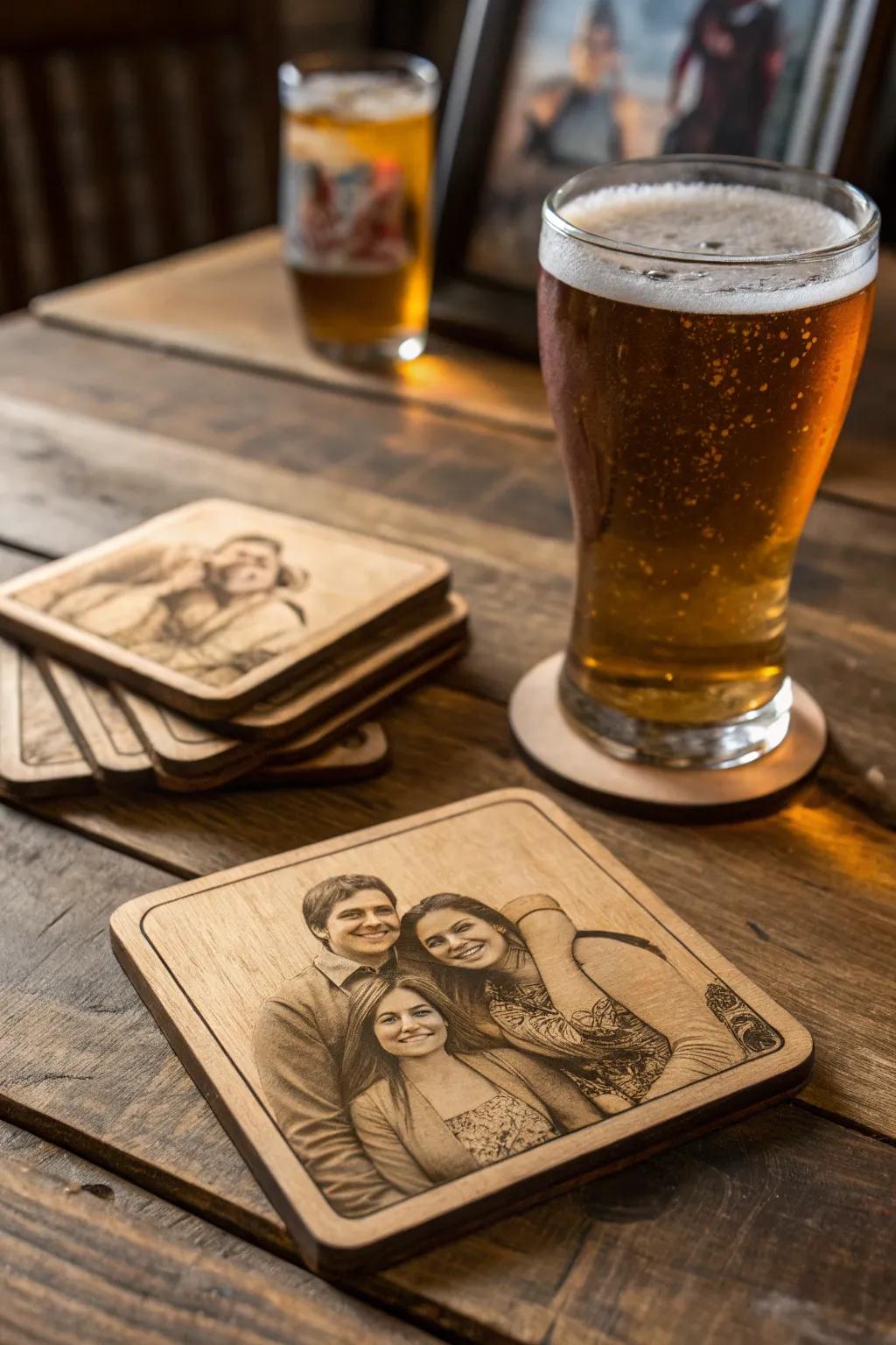 Craft the quintessential Father's Day gift with personalized beer coasters that bring family memories to the table.