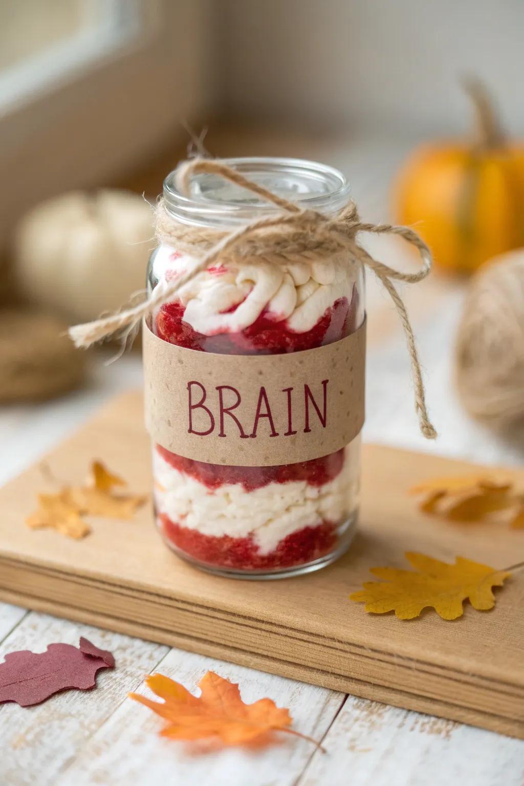 Eerie elegance in a jar: homemade 'cerebral' treat for a stylish Halloween!