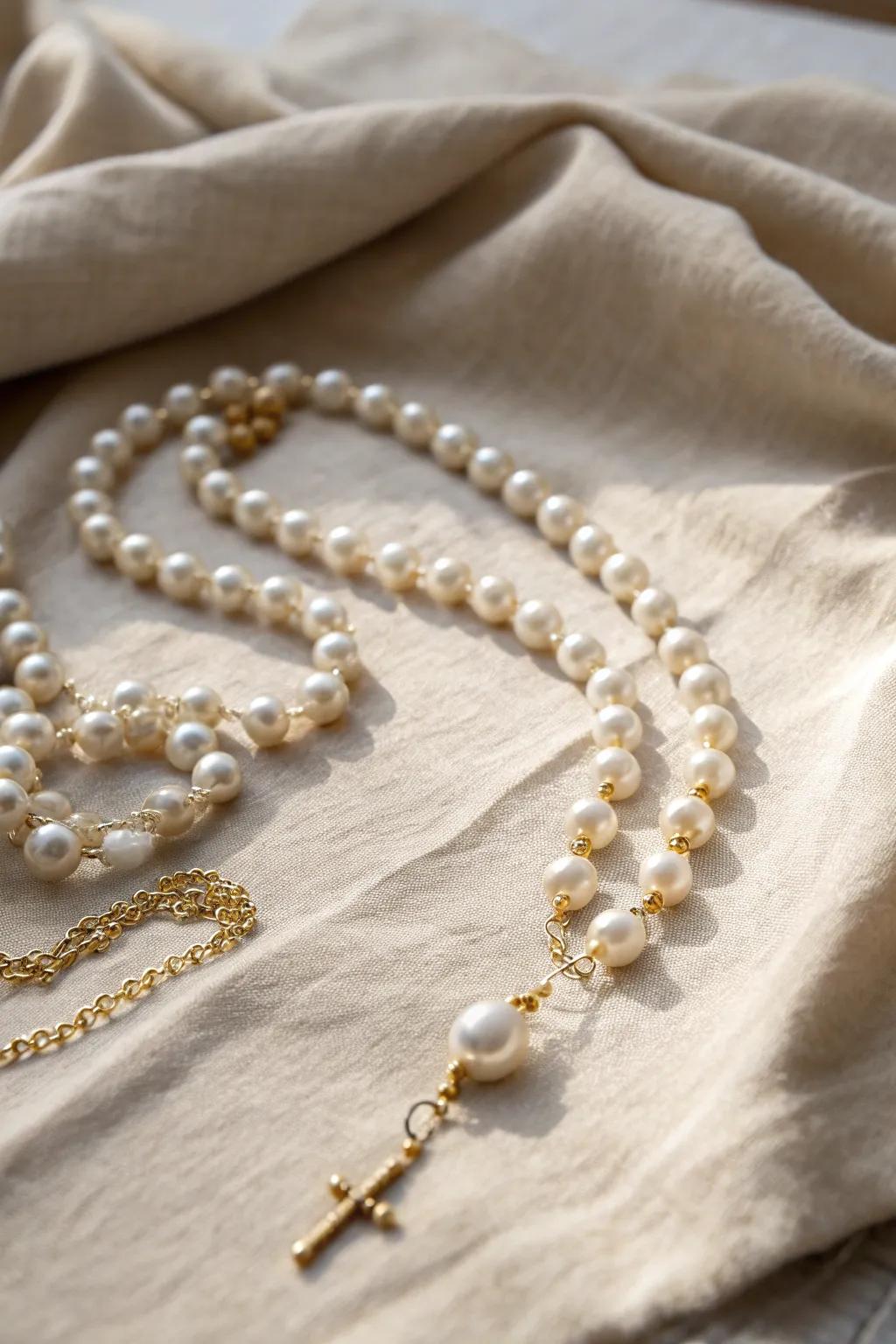 Embrace ageless sophistication with a homemade pearl rosary, where simplicity converges with elegance.