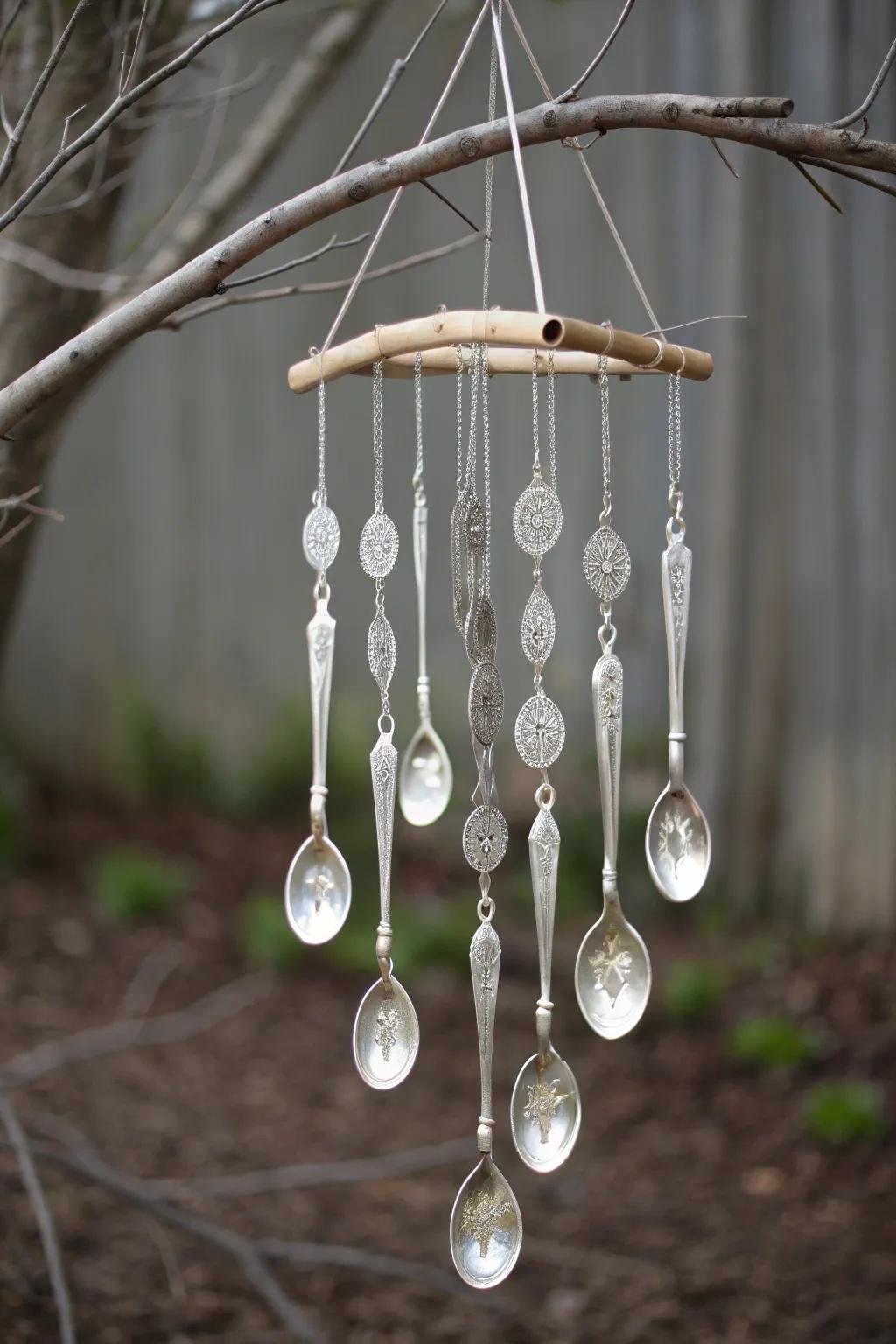 Whimsical melodies from repurposed elegance: A spatula wind chime for serene moments.