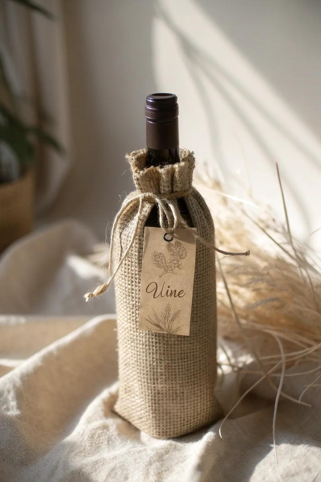 Embrace country beauty through a fiber cloth-enclosed wine present, excellent for any occasion.