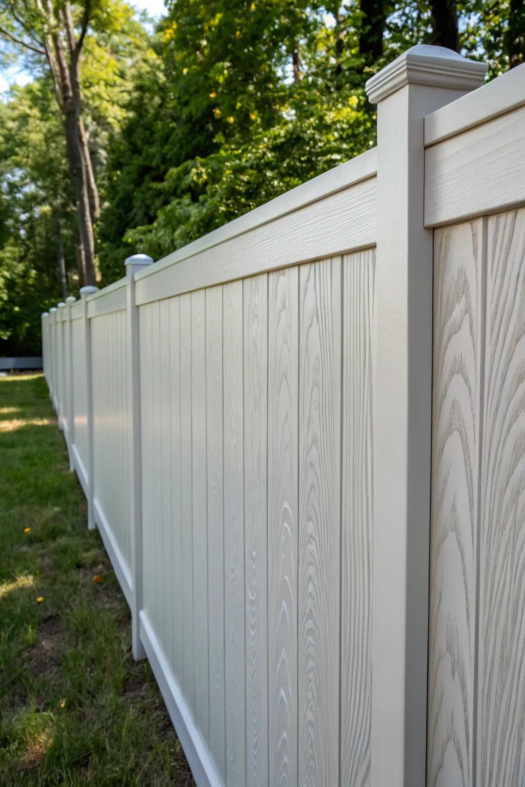 Encounter the allure of timber and the convenience of plastic through this minimal maintenance fencing choice.