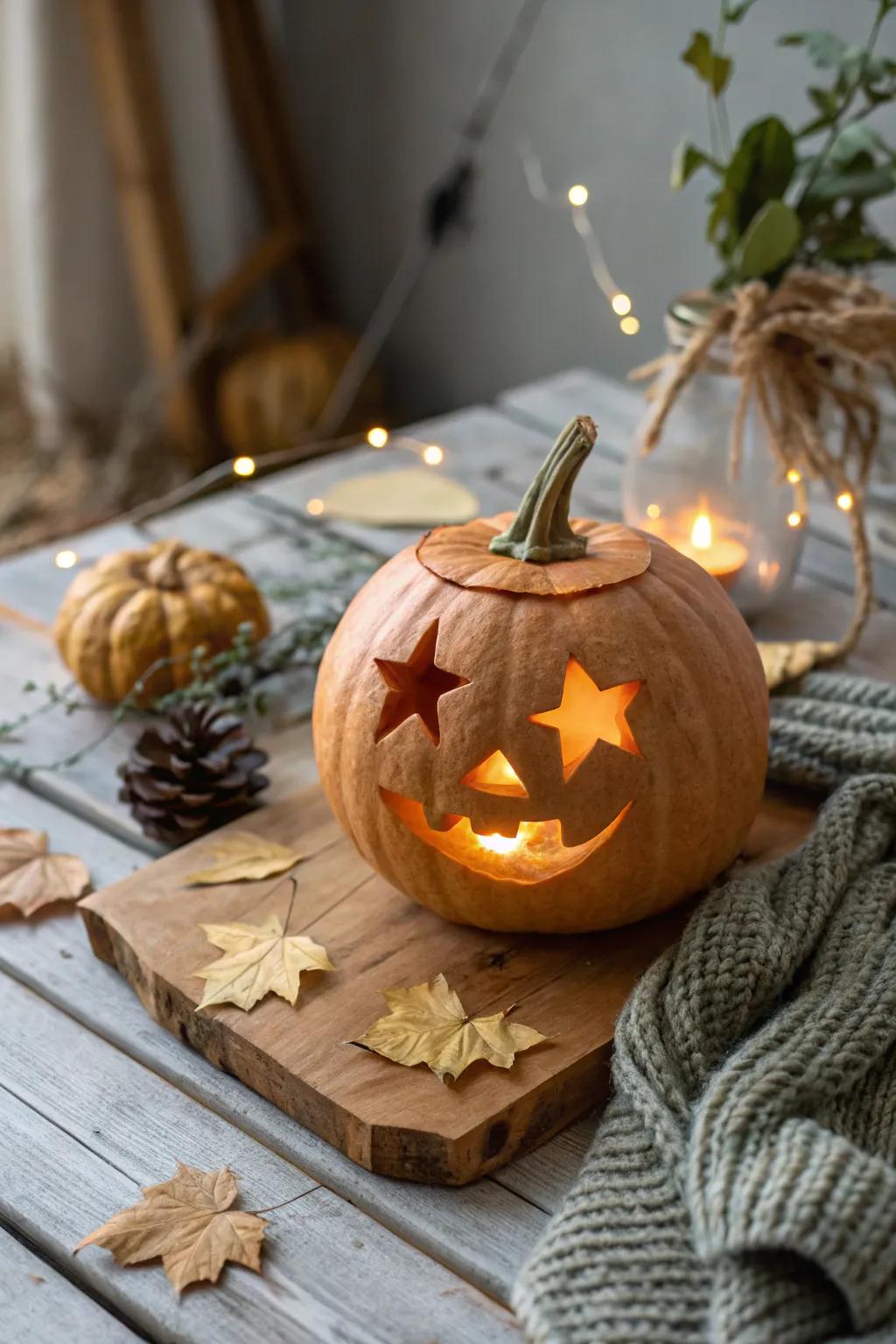 Brighten your Halloween using an astral-eyed pumpkin design that is both enchanting and sophisticated.