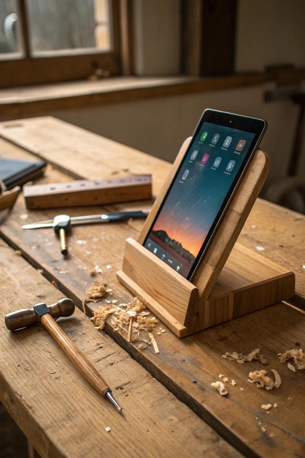 Blending tradition with tech: An exquisitely crafted timber slate mount.