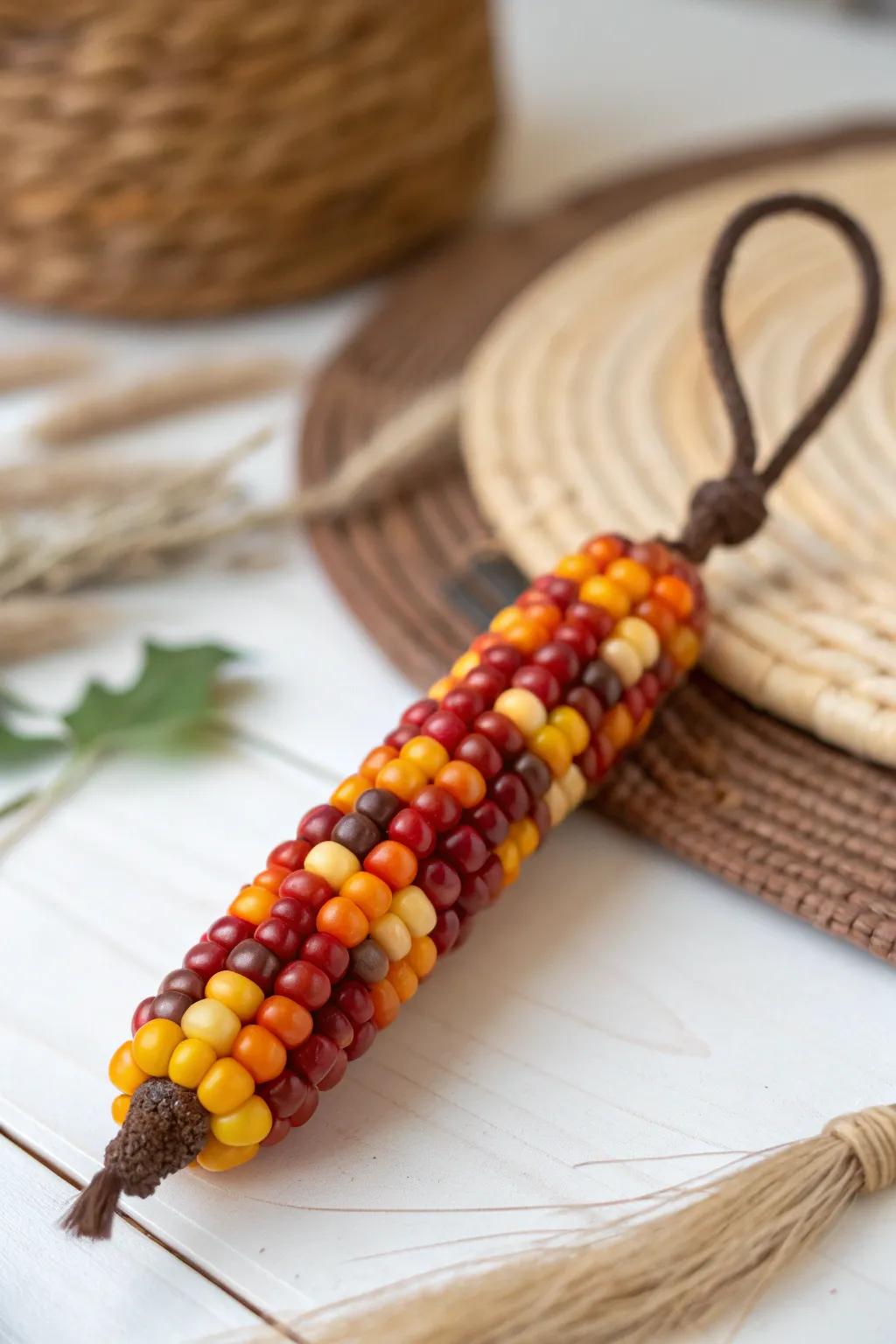 Artfully fashion a charming centerpiece incorporating these colorful beaded corn creations! 🍂✨ #ThanksgivingCrafts #MinimalistDecor