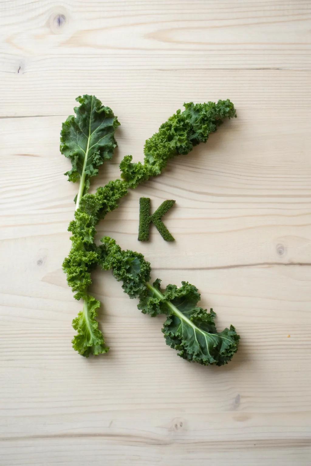 Explore creativity with nature: Crafting the letter 'K' with kale leaves!