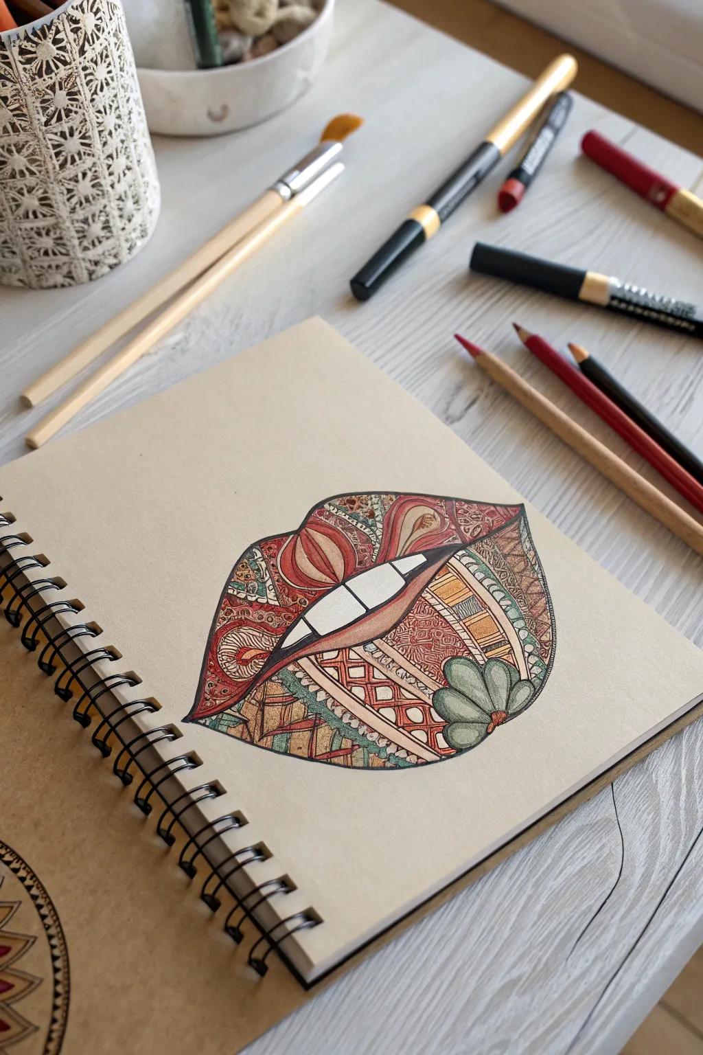 Embrace the elegance of cultural artistry with these intricately designed lips, where tradition encounters ingenuity.