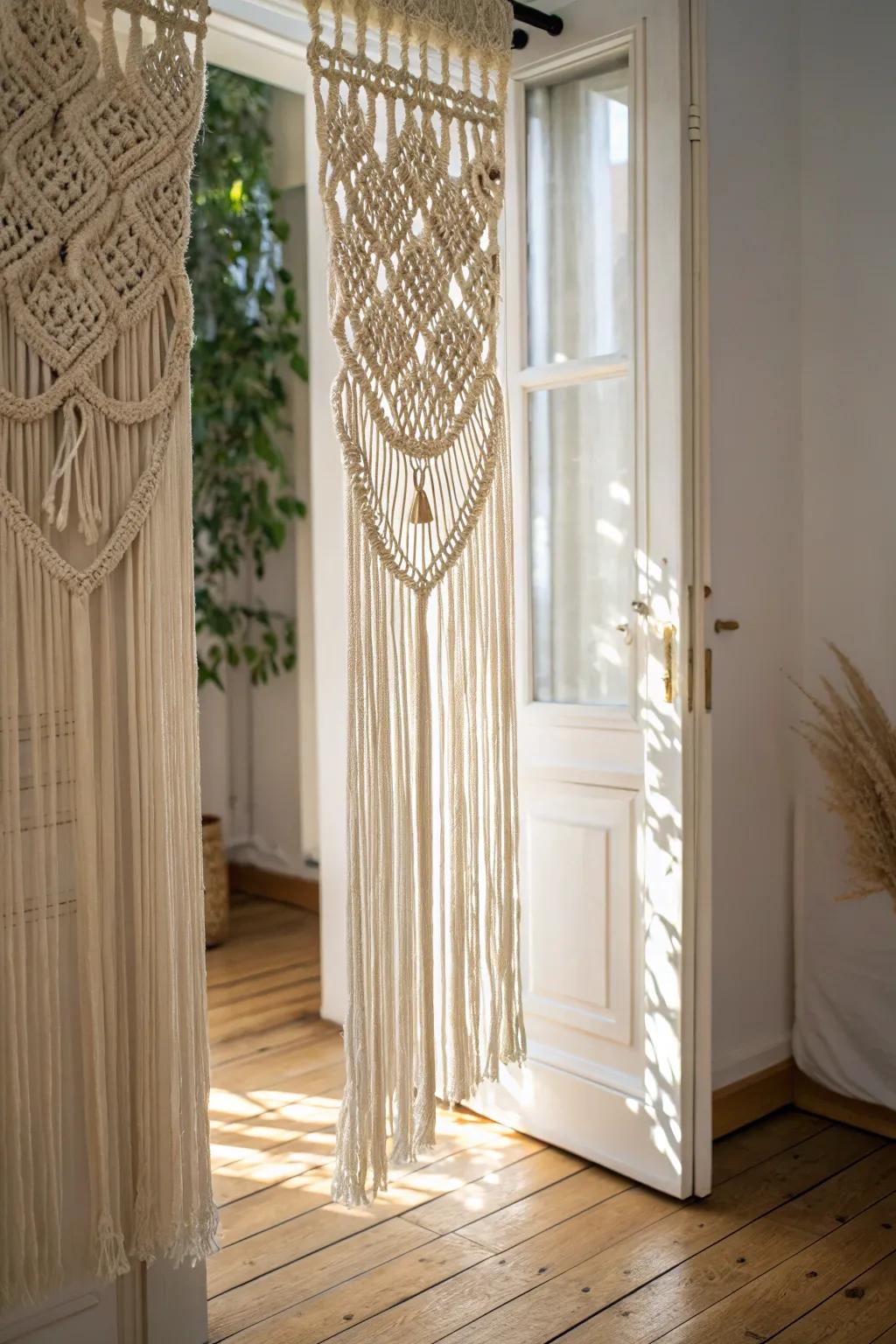 Elevate your space with the refined artistry of a macrame doorway window covering, effortlessly blending privacy and style.