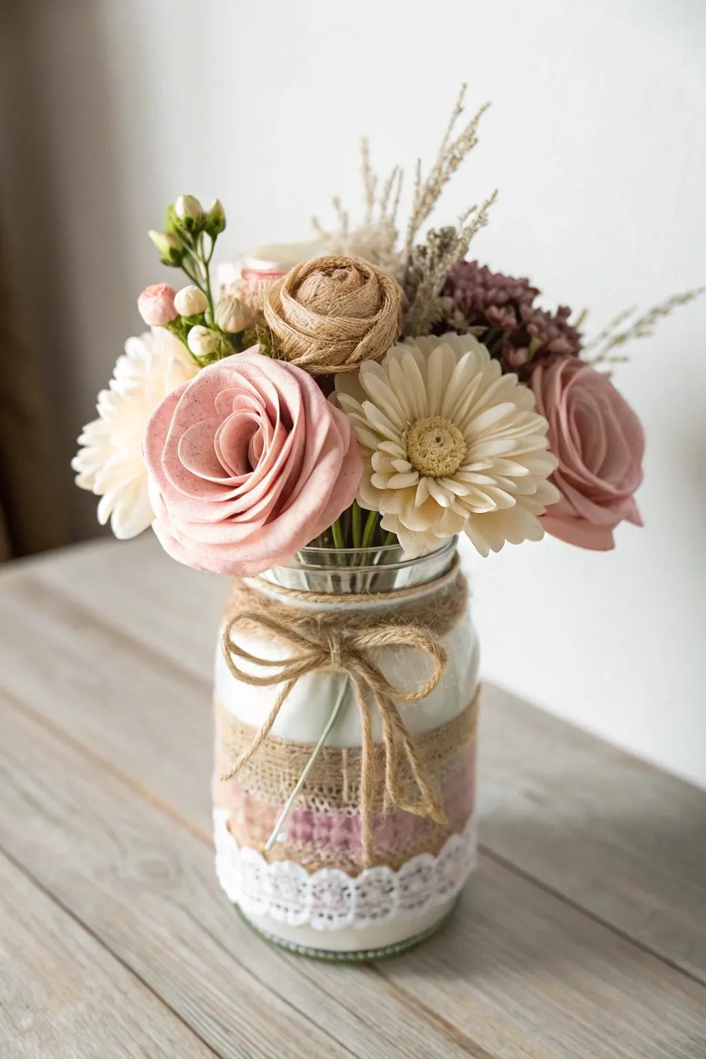 Append a nuance of handcrafted elegance to your autumnal embellishment through exquisite textile bloom jars.