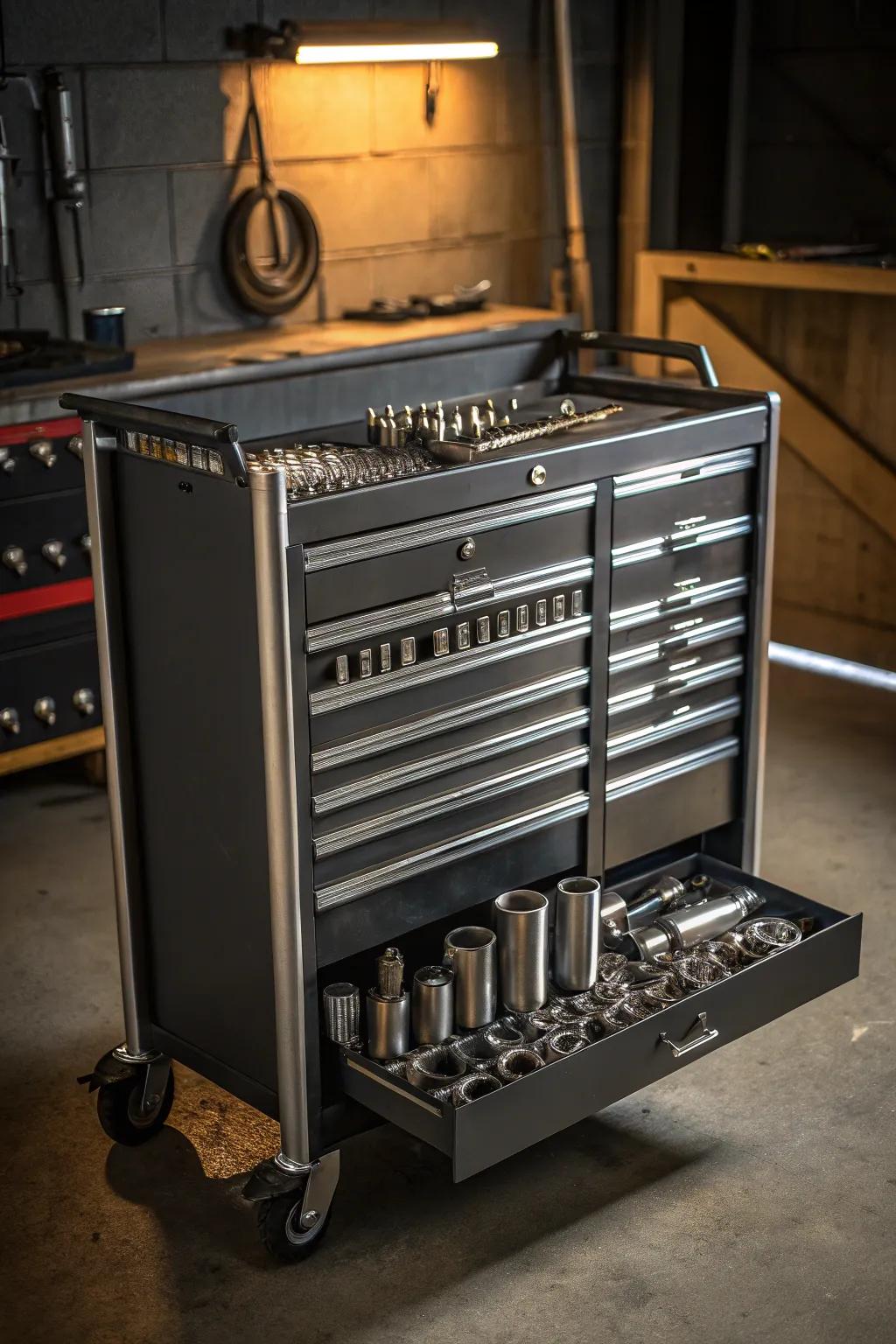 Enhance your workshop experience with a stylish, mobile tool trolley designed for the modern craftsman.