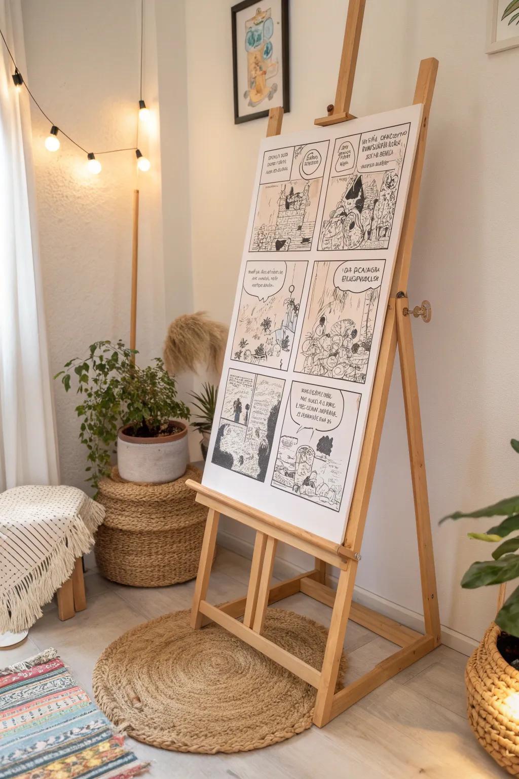 Dive into the world of storytelling with a giant comic strip masterpiece.