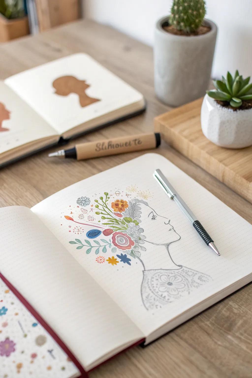 Convey your internal realm through a silhouette embellishment; permit your emotions to materialize on paper.