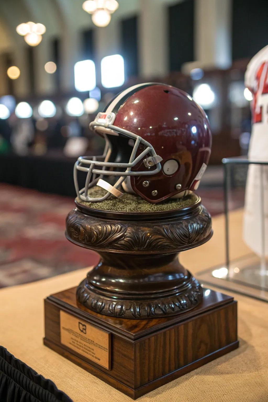 Showcase your passion with a handcrafted rotating display stand that brings your mini helmet collection to life.