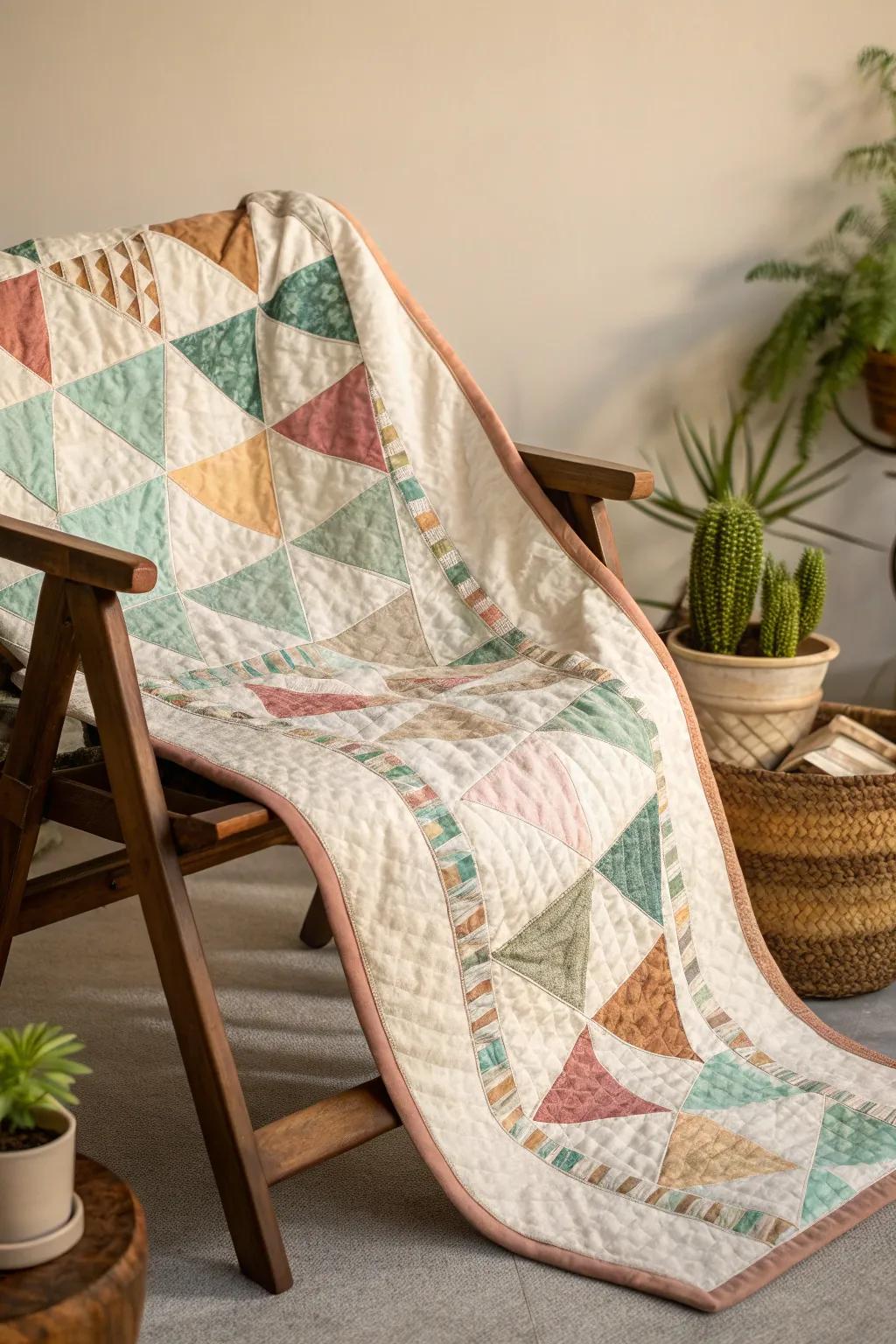 Experience the artistry of spontaneity with this improvised quilt border, where creativity intermingles with craftsmanship.