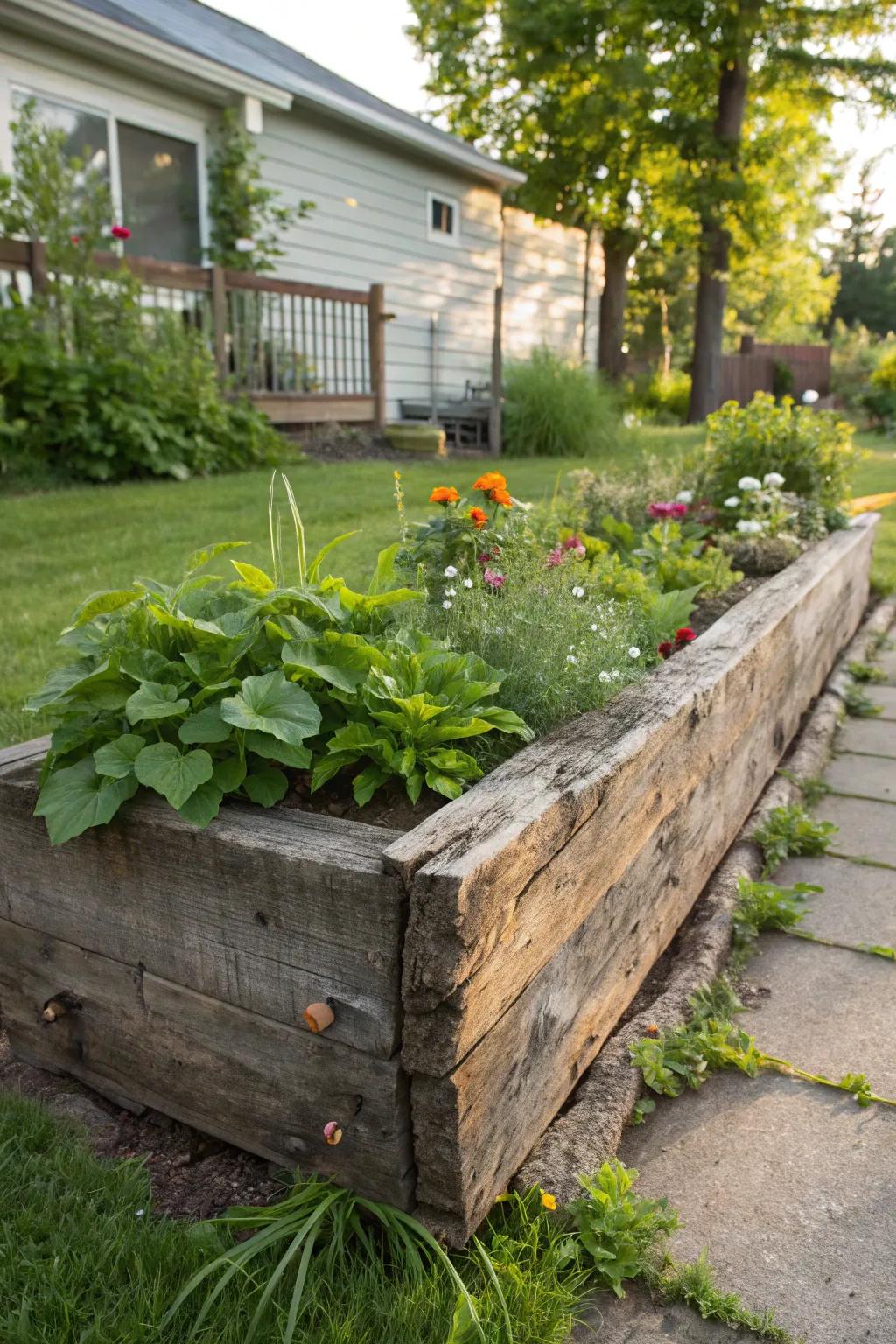 Transform rustic into refined: Embrace inherent charm with reclaimed railroad pieces in your garden.