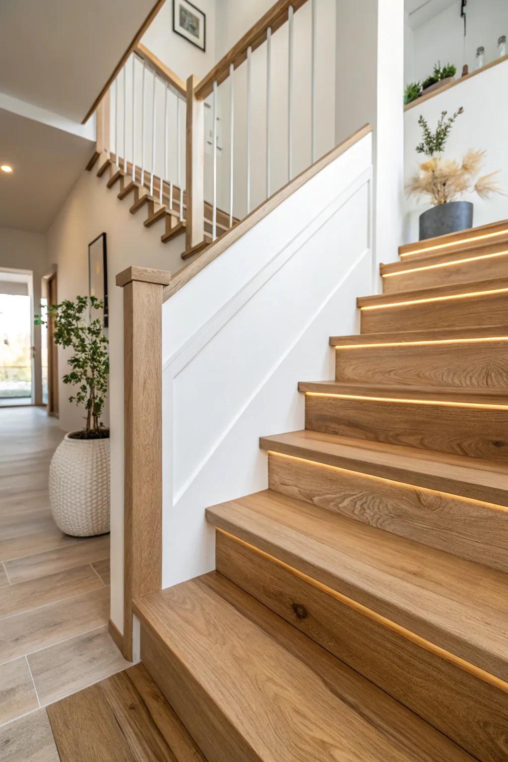 Welcome the appeal of simplicity with simple edging for a modern stairway look.