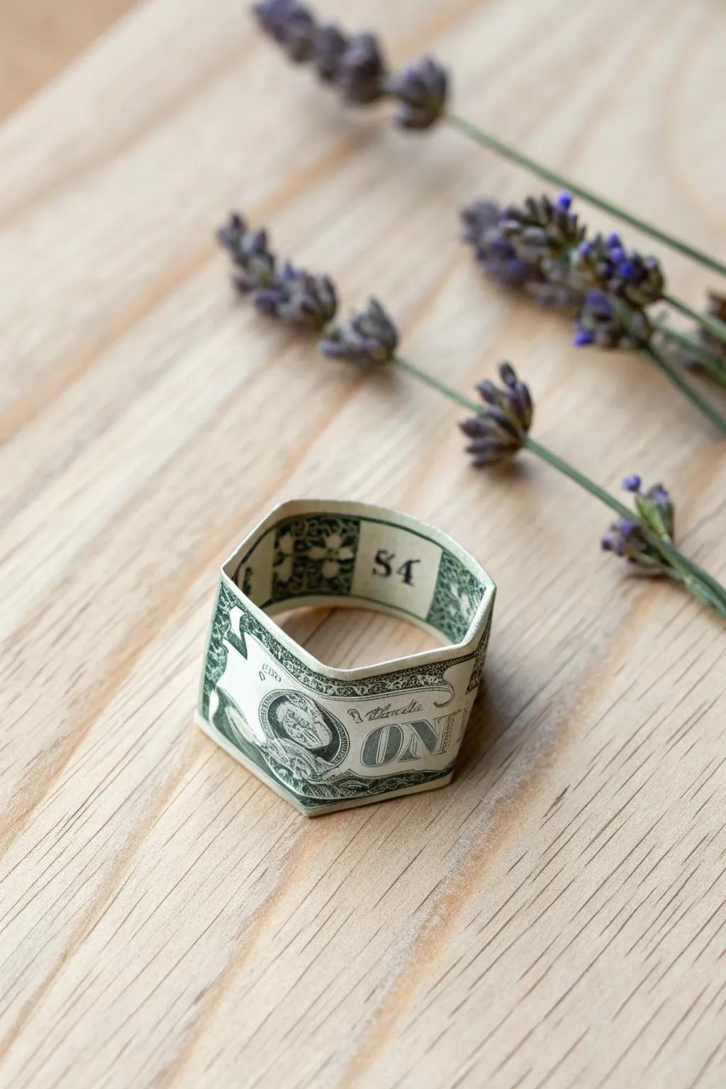 Artful Elegance: Transform currency into wearable artistry with this stunning dollar origami ring.