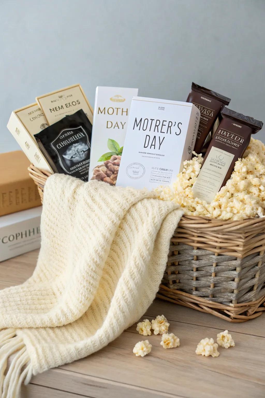 Pamper Mom with a comfy movie night basket, created with love and simplicity. 🍿🎥