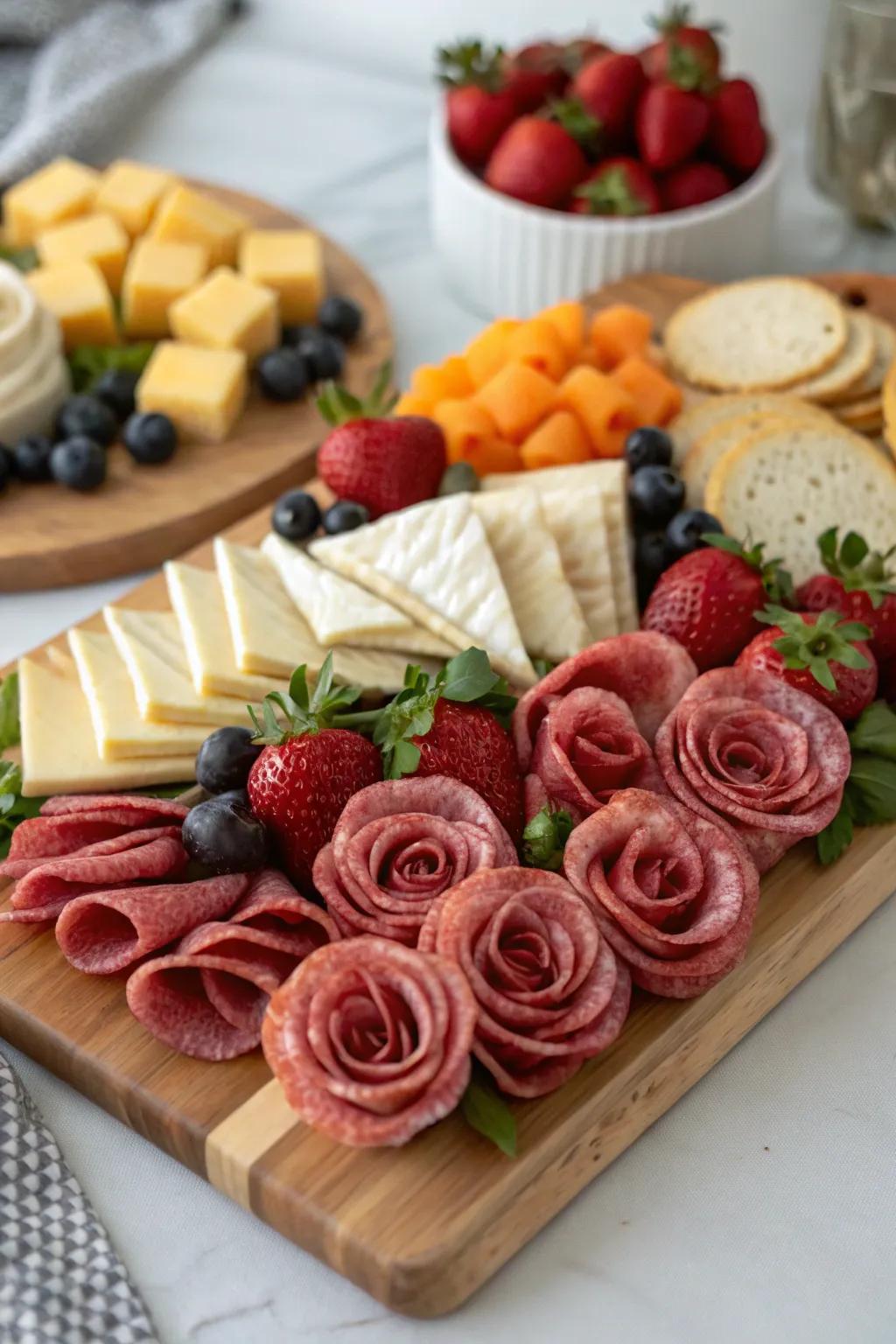 Salami blooms infuse an elegant and inventive flair into your display.
