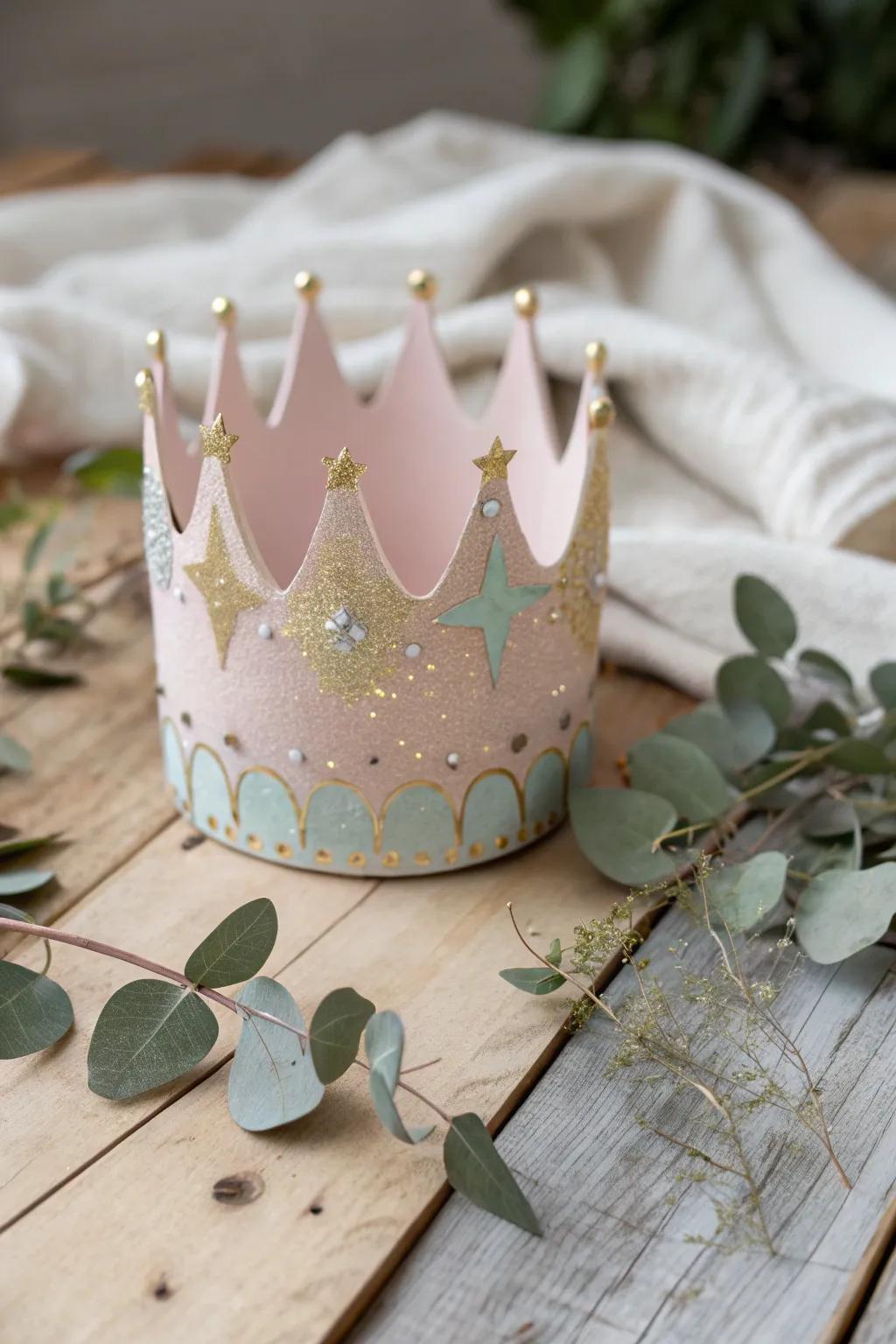 Sparkling into the New Year: A toddler's handcrafted crown that shines with creativity and charm.