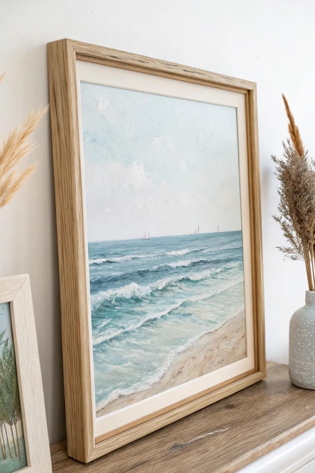 Bring the beach home with a serene seashore view painting—simplicity meets natural beauty.