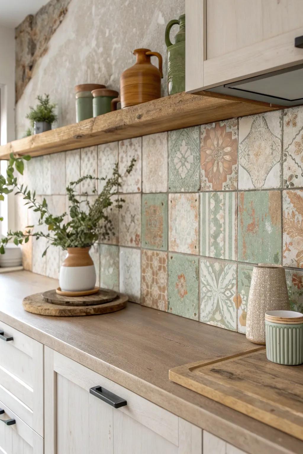 Embrace the warmth of countryside enchantment via a provincial coated backsplash that metamorphoses your culinary space into a snug retreat.